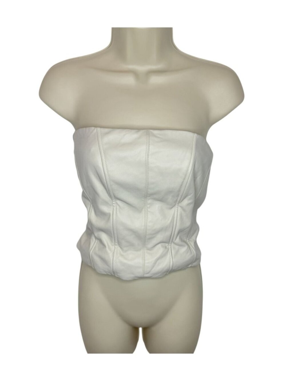 LAMARQUE DAVINA FAUX LEATHER BUSTIER in White BONE NWOT - Size L